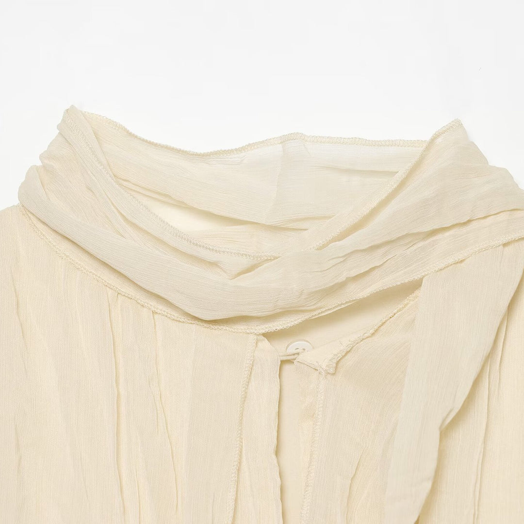 Damen Geraffte Crinkle-Bluse mit Schlauchkragen, Ballonärmeln und gedrehtem Saum Drune