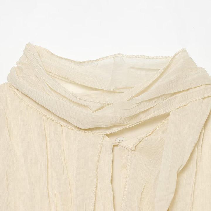 Damen Geraffte Crinkle-Bluse mit Schlauchkragen, Ballonärmeln und gedrehtem Saum Drune