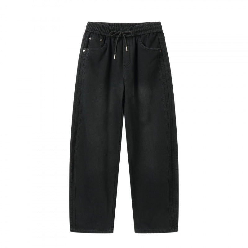 Unisex Weite Denim-Hose mit elastischem Bund, Tunnelzug und fünf Taschen Drune