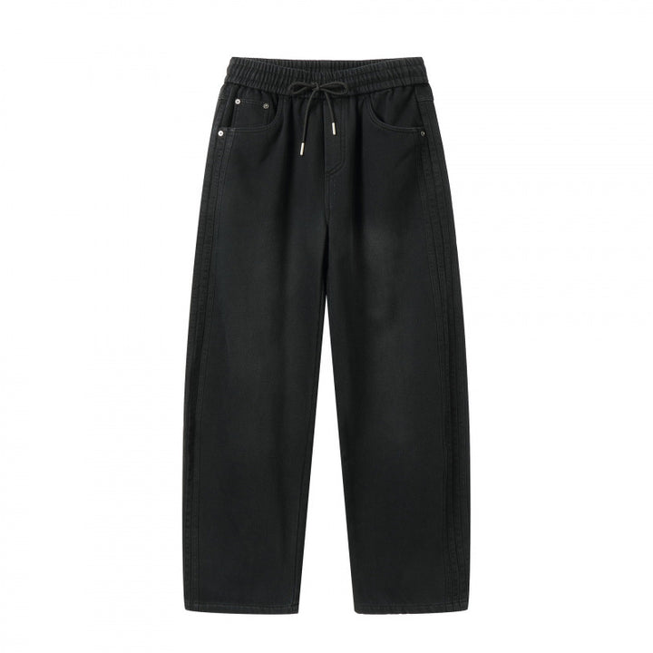Unisex Weite Denim-Hose mit elastischem Bund, Tunnelzug und fünf Taschen Drune