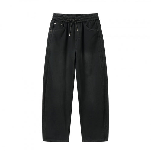 Unisex Weite Denim-Hose mit elastischem Bund, Tunnelzug und fünf Taschen Drune