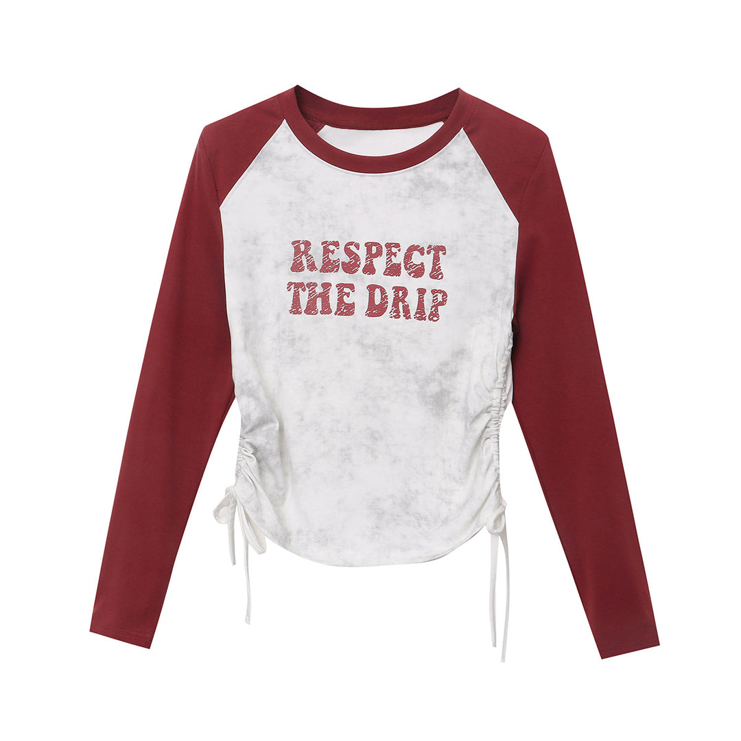 Damen lässiges Raglan-Shirt mit kreativem Aufdruck und modernen Designelementen Drune
