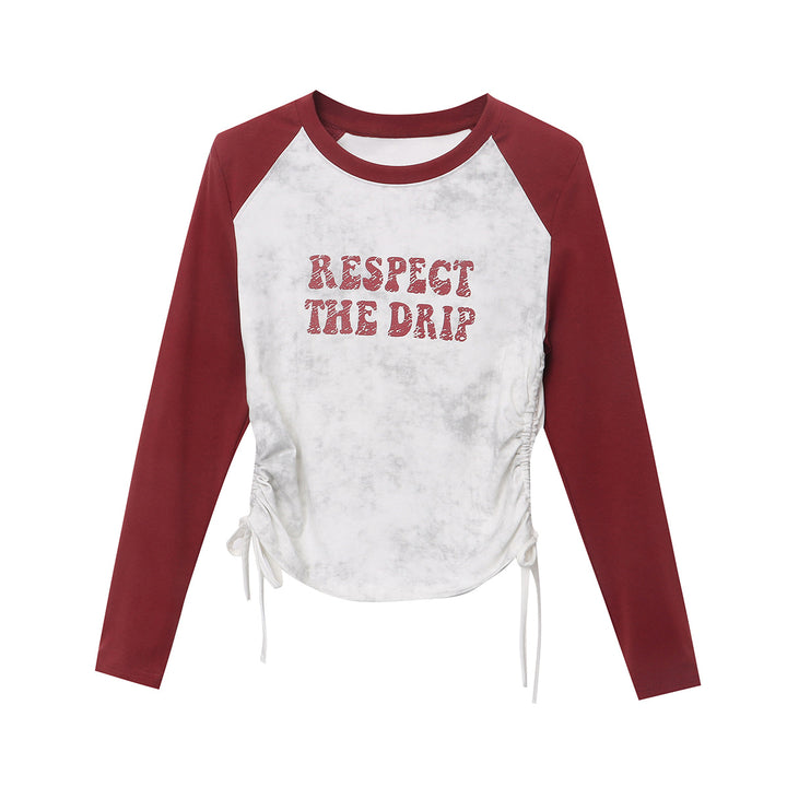 Damen lässiges Raglan-Shirt mit kreativem Aufdruck und modernen Designelementen Drune
