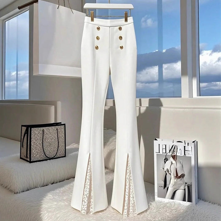 Damen Modische Flared-Hosen mit eleganten Knopfdetails und seitlichem Schlitz Drune