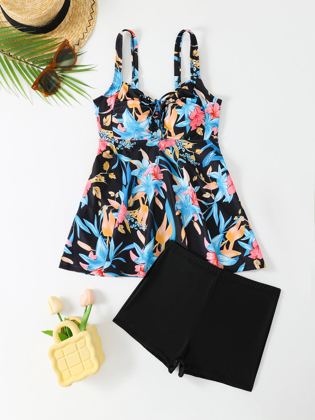 Damen Buntes Schwimmbadkleid mit verstellbaren Trägern Drune