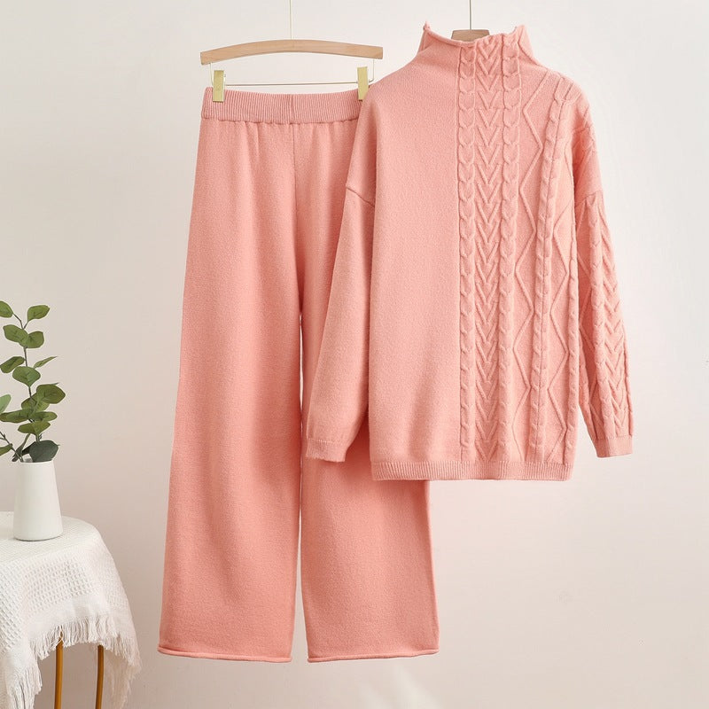 Damen gemütliches Strick-Loungewear-Set mit hochgeschlossenem Kragen Drune