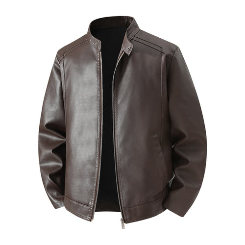 Herren Schlichte Kunstleder-Cityjacke mit Stehkragen, Zweiwege-Reißverschluss & Eingrifftaschen Drune