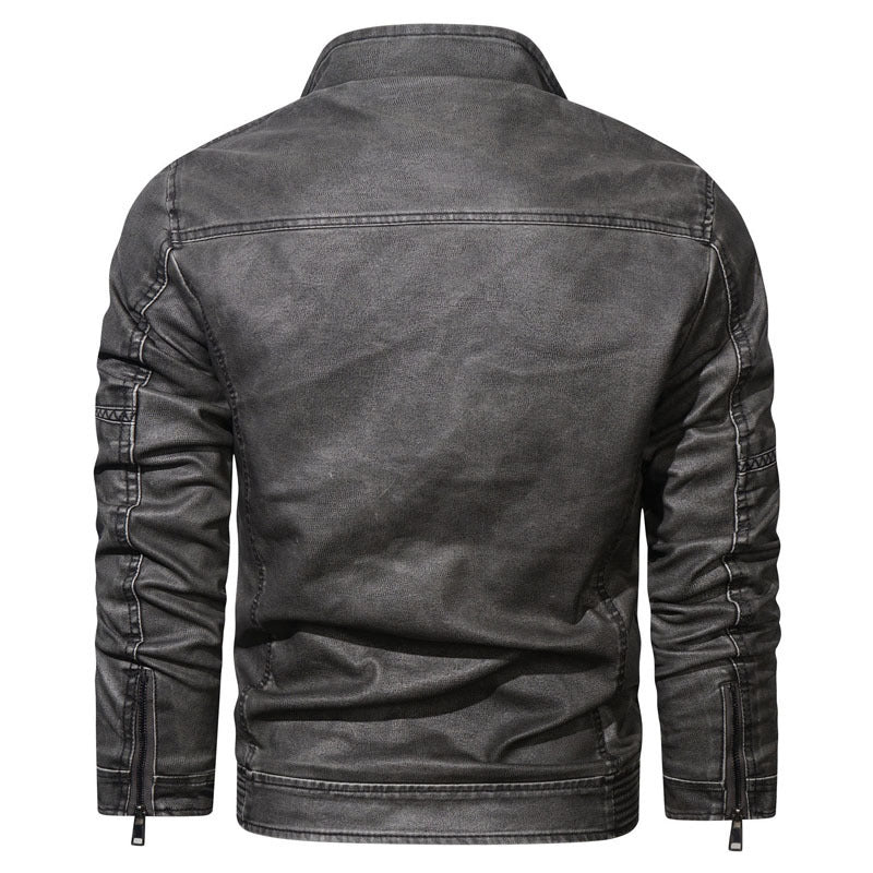 Herren Denim-Zipjacke im Vintage-Washed-Look mit Stehkragen und Ziernähten Drune