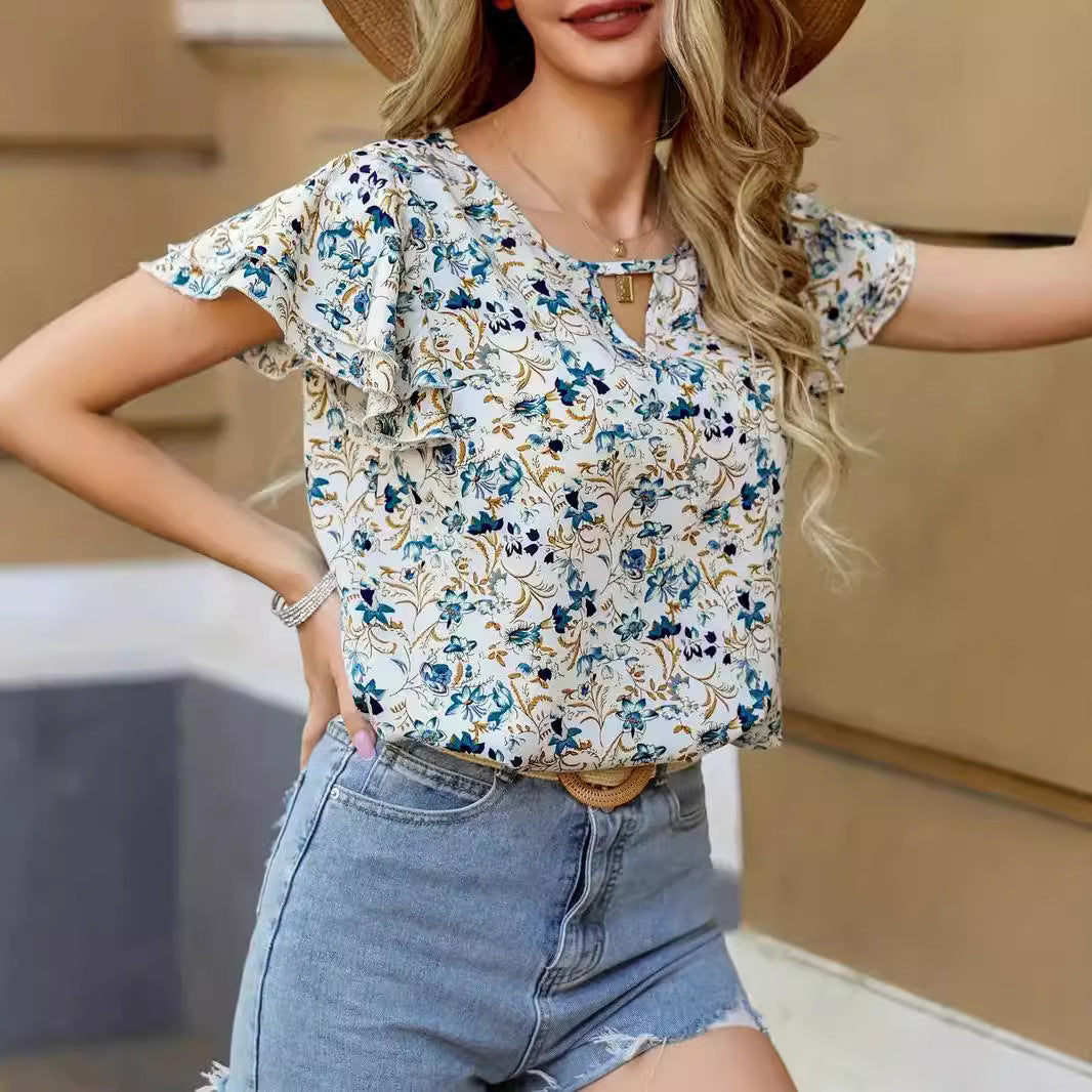 Damen Verspielte Bluse mit Rüschendetails und floralem Muster Drune