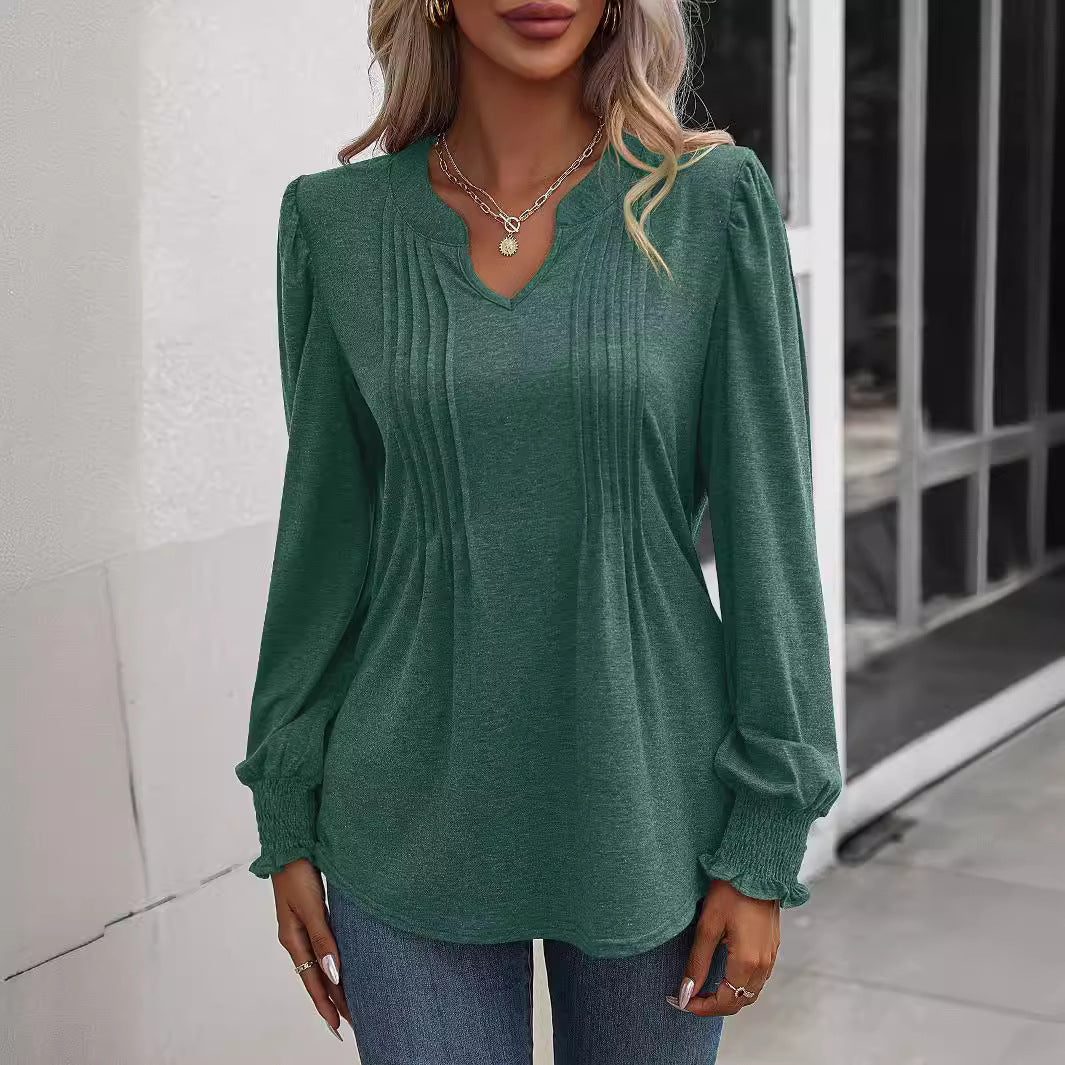 Damen Bluse mit texturiertem Design und elegantem V-Ausschnitt Drune