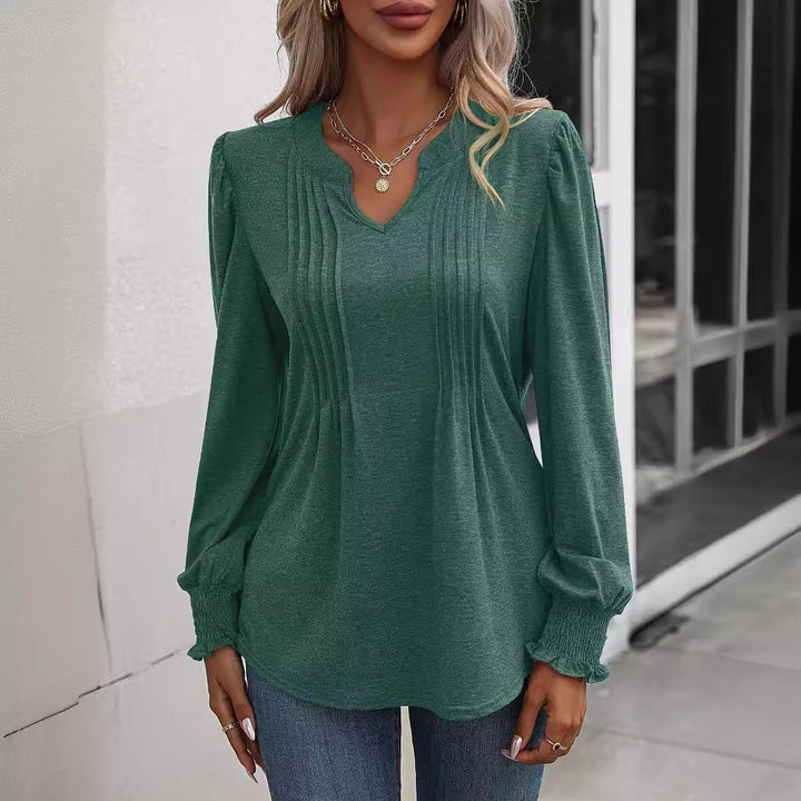 Damen Bluse mit texturiertem Design und elegantem V-Ausschnitt Drune
