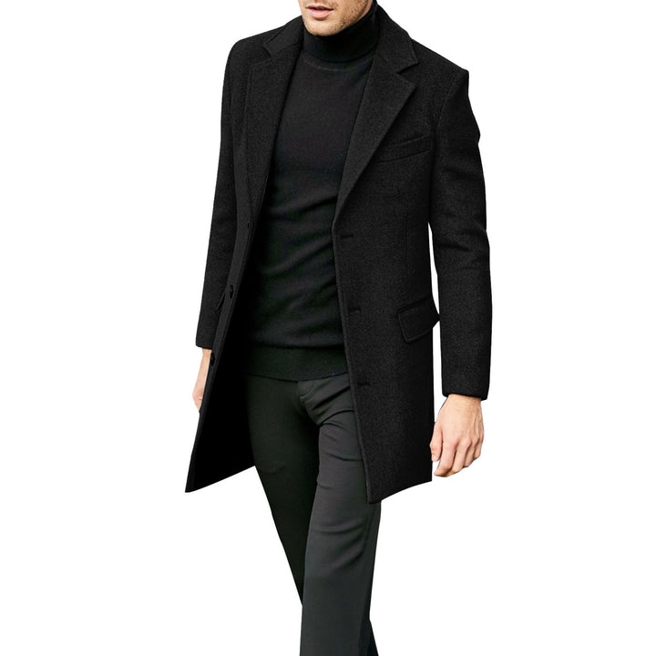 Herren eleganter Wollmantel mit klassischem Revers und verdeckten Knöpfen Drune