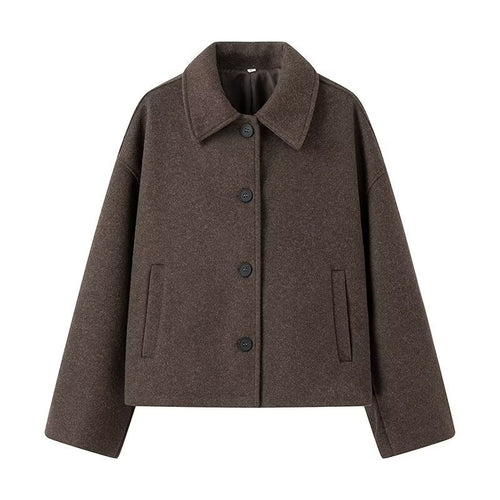 Damen Kurzjacke im Boxy‑Schnitt aus Wollmix mit Hemdkragen und Eingrifftaschen Drune