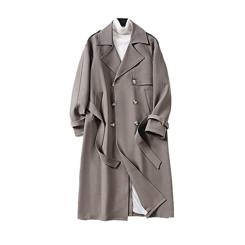 Damen Eleganter Maxi-Trenchcoat aus Wollmischung mit weitem Schalkragen und Bindegürtel Drune