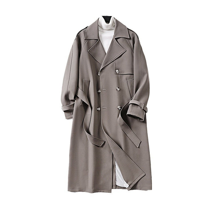Damen Eleganter Maxi-Trenchcoat aus Wollmischung mit weitem Schalkragen und Bindegürtel Drune