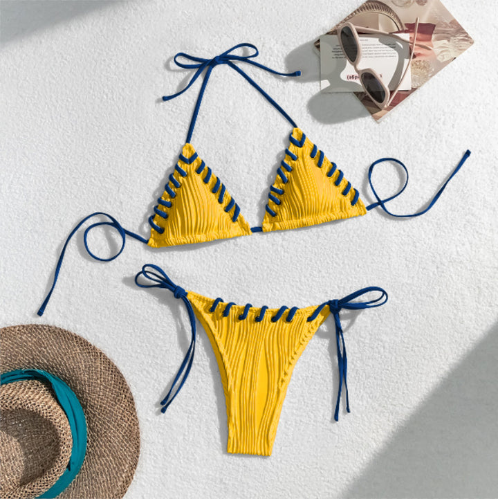 Damen Triangel-Bikini mit kontrastierenden Schnürdetails Drune