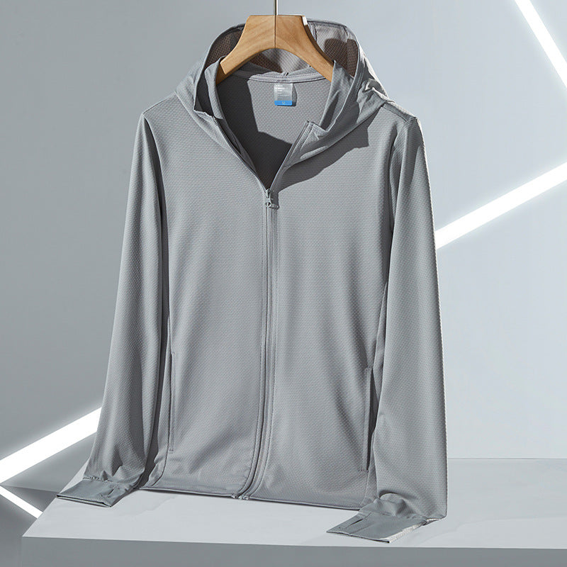 Herren nan ultraleichte UV-Schutz-Kapuzenjacke mit durchgehendem Reißverschluss atmungsaktivem Meshfutter und schnelltrocknender Funktionsfaser Drune