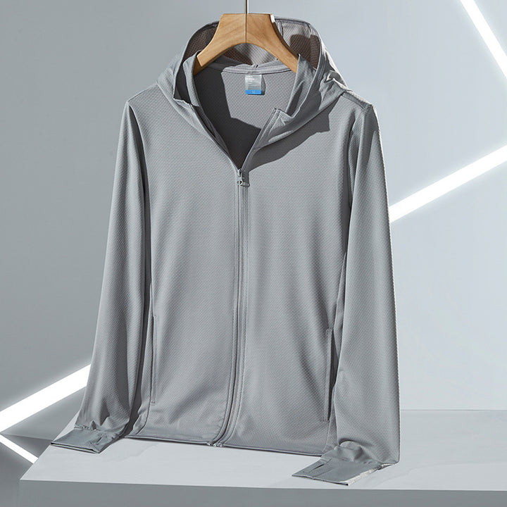 Herren nan ultraleichte UV-Schutz-Kapuzenjacke mit durchgehendem Reißverschluss atmungsaktivem Meshfutter und schnelltrocknender Funktionsfaser Drune
