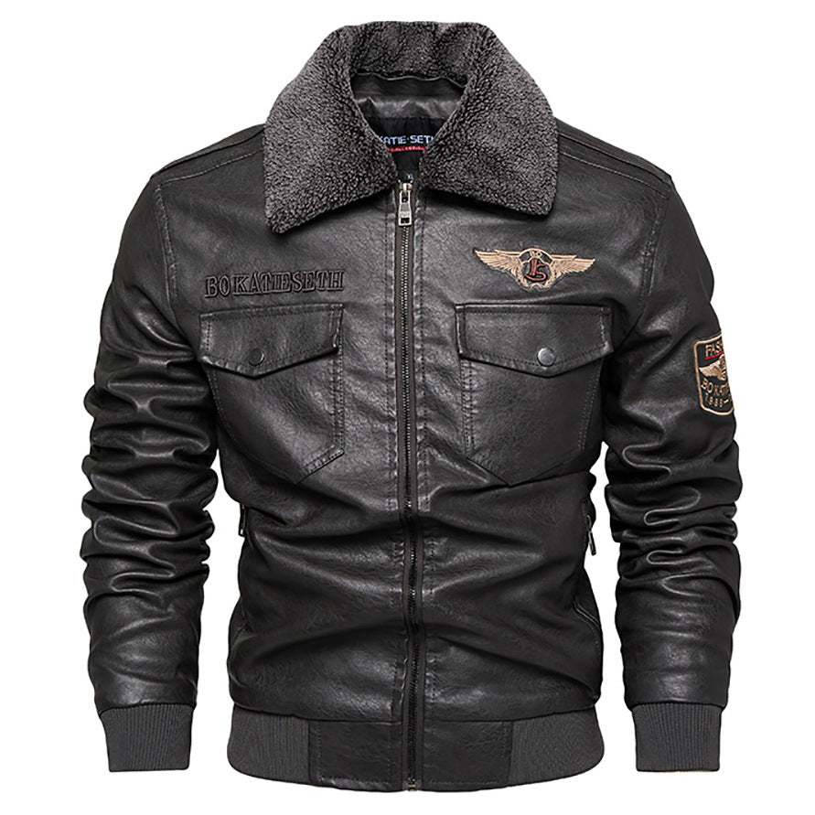 Herren Lässige Kunstlederjacke mit weichem Teddyfutter Drune