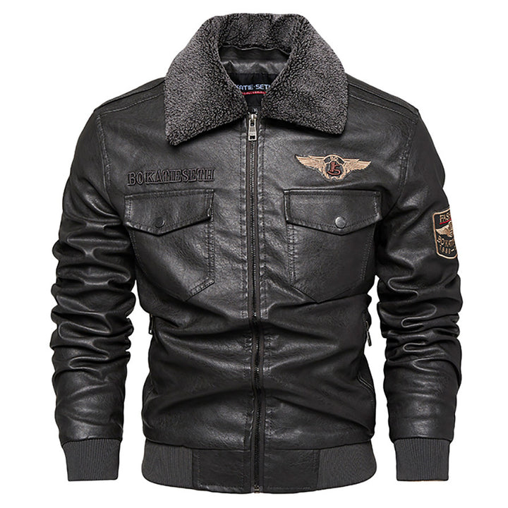 Herren Lässige Kunstlederjacke mit weichem Teddyfutter Drune