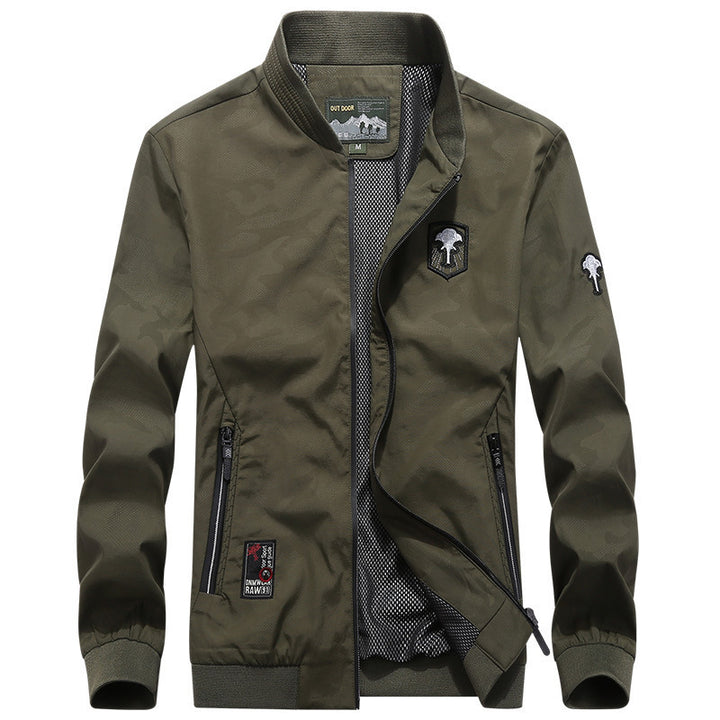 Herren Leichter Urbaner Windbreaker-Blouson mit Mesh-Innenfutter, Stick-Patches und Reißverschlusstaschen Drune