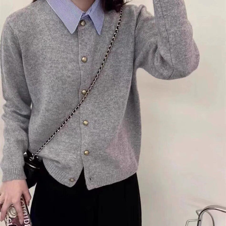 Damen Feiner Strickcardigan mit goldenen Knopfdetails Drune