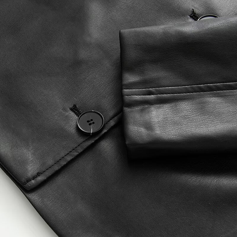 Damen kurze Kunstleder‑Trenchjacke mit Taillengürtel und Schultercape Drune