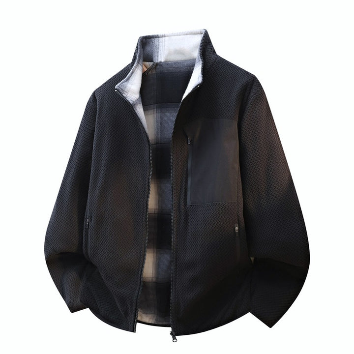 Herren strukturierte Fleece-Overlayerjacke mit kontrast-Brusttasche und Zwei-Wege-Reißverschluss Drune