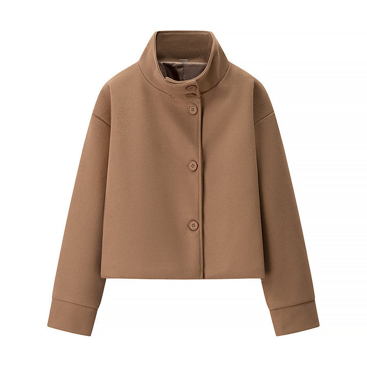 Damen elegante Kurzjacke mit hohem Kragen und schlichten Knopfdetails Drune