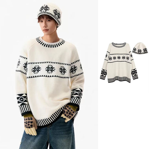 Damen Gemütlicher Grobstrickpullover mit Wintermotiv Drune