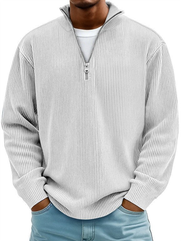 Herren nan gerippter Strickpullover mit halbem Reißverschluss und Stehkragen Drune