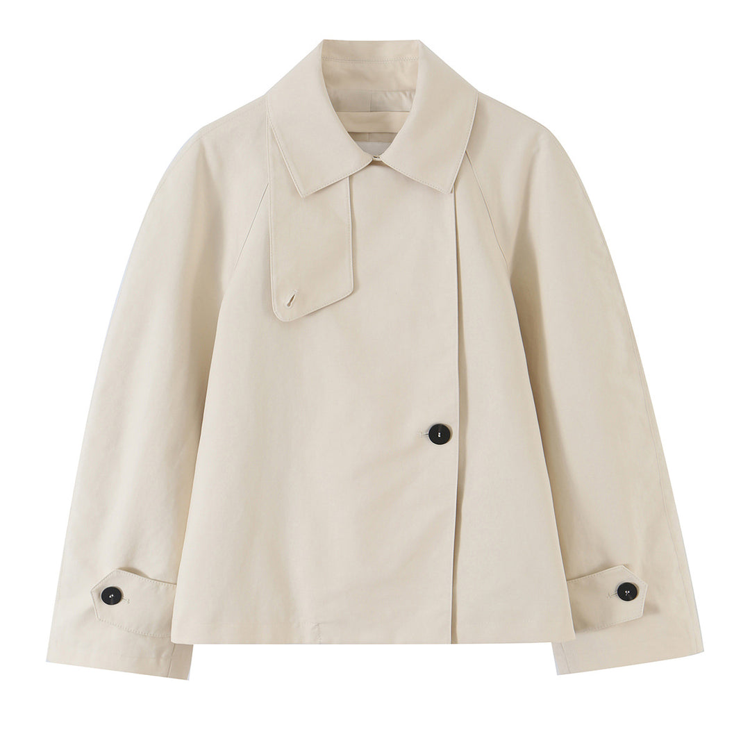 Damen Kurze Boxyjacke mit Raglanärmeln und asymmetrischer Knopfleiste Drune