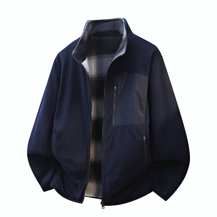 Herren strukturierte Fleece-Overlayerjacke mit kontrast-Brusttasche und Zwei-Wege-Reißverschluss Drune