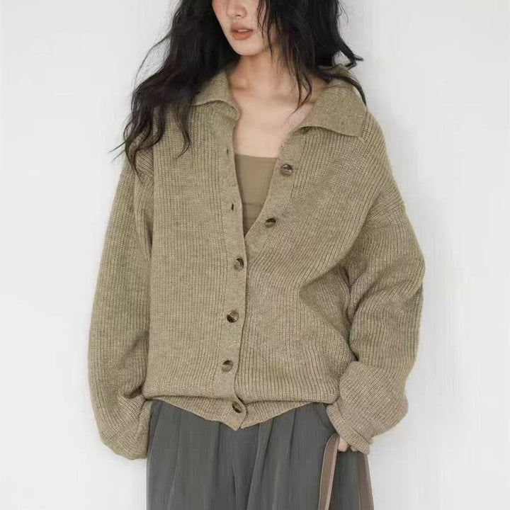 Damen Gemütliche Strickjacke mit breiten Ärmeln und dekorativen Knöpfen Drune