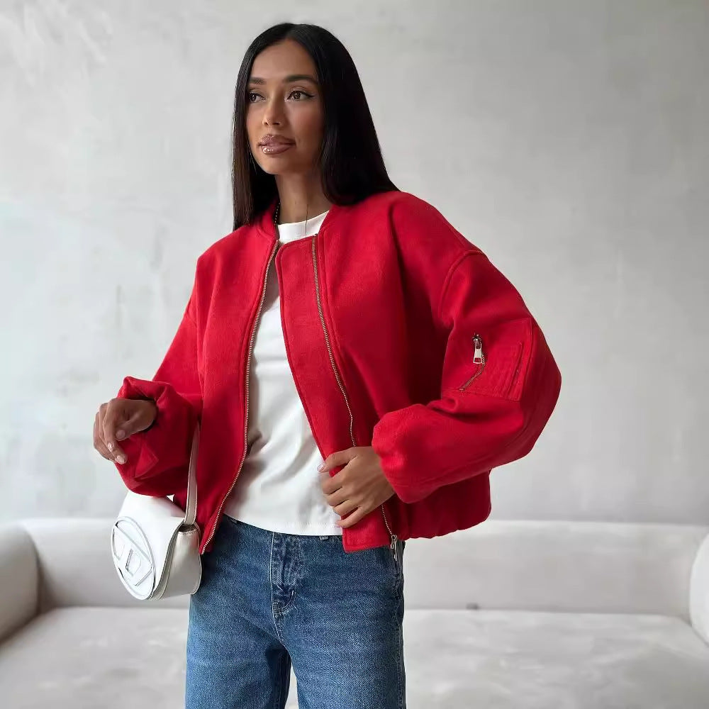 Damen lässige Bomberjacke mit gestepptem Design und praktischen Taschen Drune