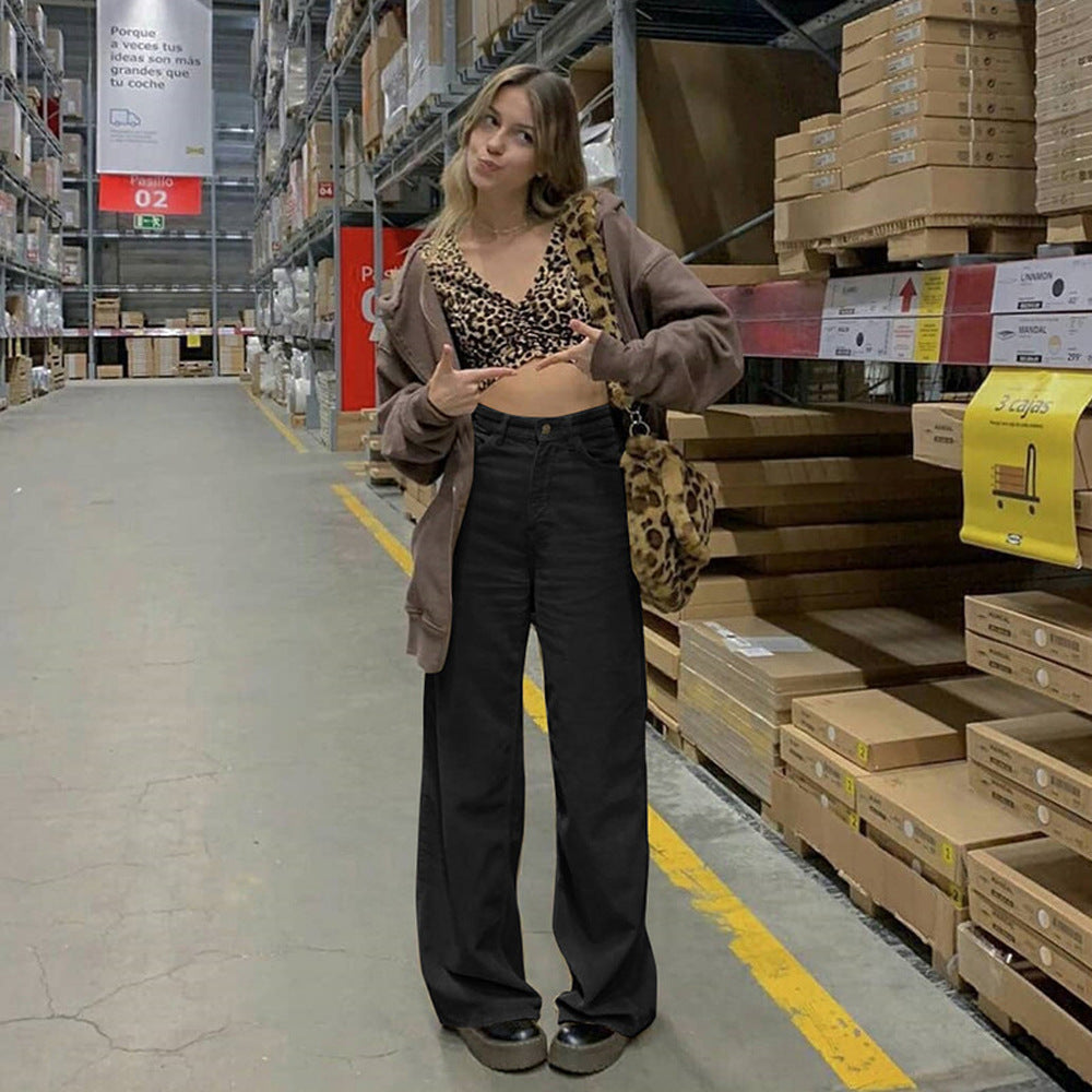 Damen Hochtaillierte weite Bundhose im Retro-Stil Drune