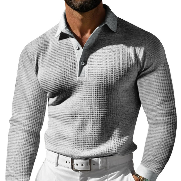 Herren Waffelstruktur-Poloshirt mit Langarm, Slim-Fit und Kentkragen Drune