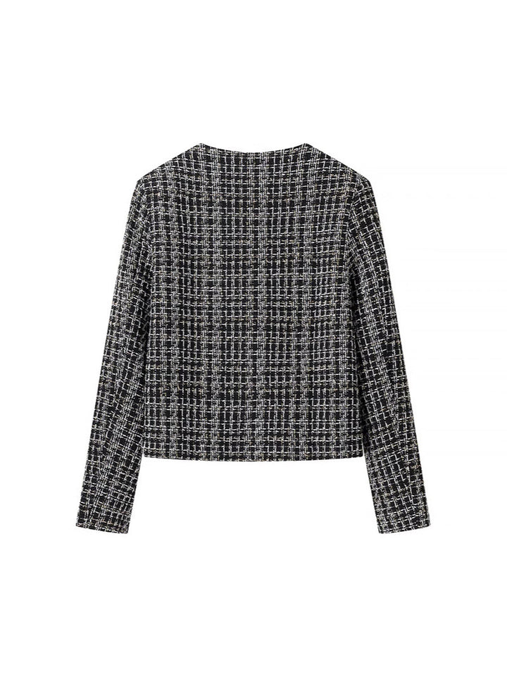Damen elegante Tweed-Jacke mit goldenen Knöpfen Drune