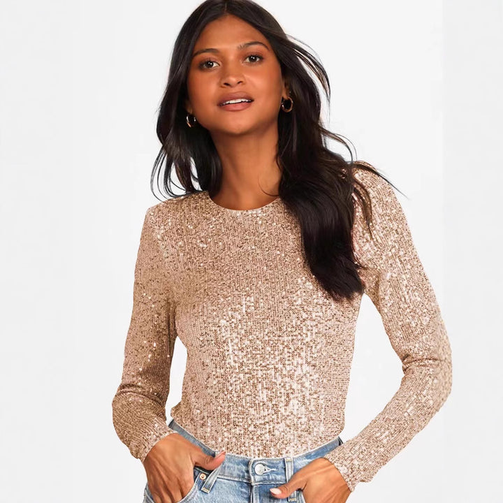 Damen Glitzerndes Bodysuit mit langen Ärmeln und schimmerndem Obermaterial Drune