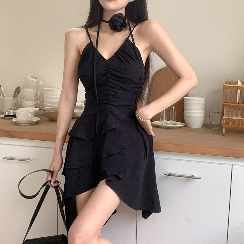 Damen asymmetrisches Sommerkleid mit Rüschendetails Drune