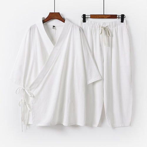 Herren Kimono-Loungewear-Set mit Wickeloberteil, Kordelbundhose und lockerer Passform Drune