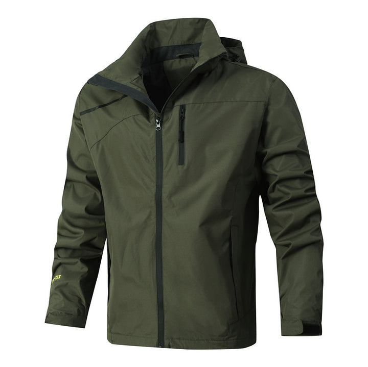 Herren Atmungsaktive wasserdichte Softshelljacke mit nahtversiegelter Membran und verstaubarer Kapuze Drune