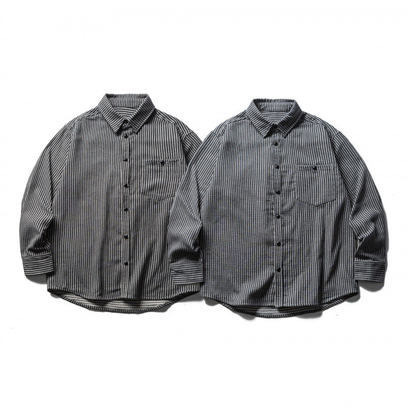 Herren Gestreiftes Oversize-Hemd aus gewaschenem Baumwollmix mit Brusttasche Drune