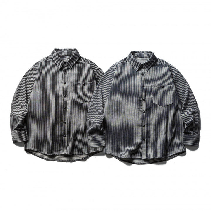 Herren Gestreiftes Oversize-Hemd aus gewaschenem Baumwollmix mit Brusttasche Drune
