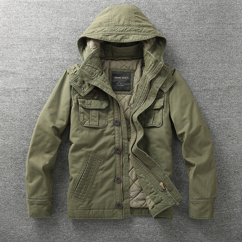 Herren Gefütterte Fieldjacke mit Kapuze und wattierter Stepp-Innenverarbeitung Drune