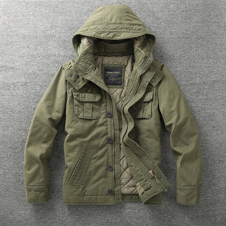 Herren Gefütterte Fieldjacke mit Kapuze und wattierter Stepp-Innenverarbeitung Drune