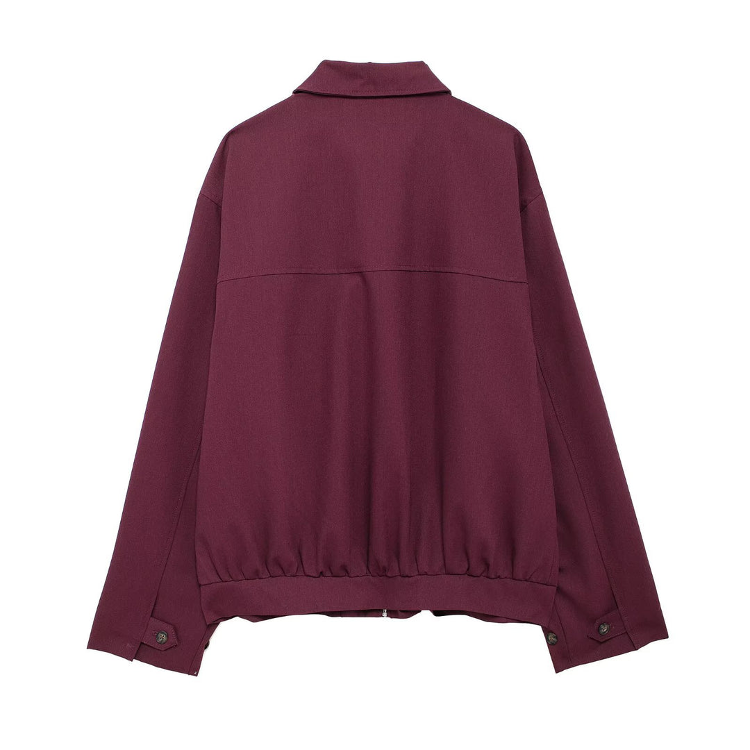 Damen Oversized Blouson mit Reißverschluss, Hemdkragen und Eingrifftaschen Drune