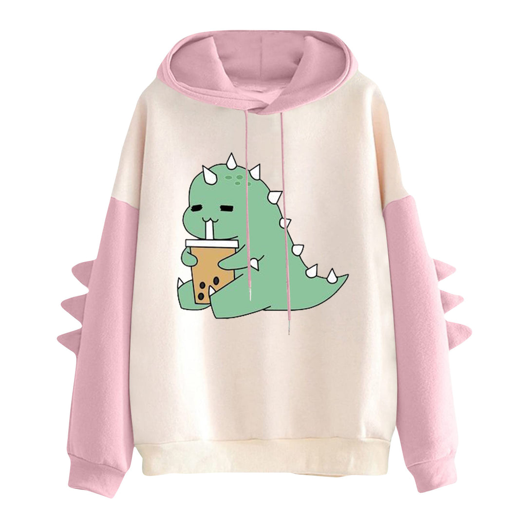 Damen nan Kapuzenpullover mit niedlichem Dinosaurier-Print und dreidimensionalen Ärmeldetails Drune