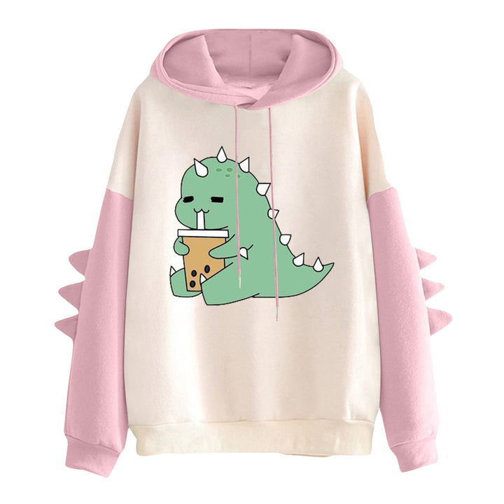 Damen nan Kapuzenpullover mit niedlichem Dinosaurier-Print und dreidimensionalen Ärmeldetails Drune