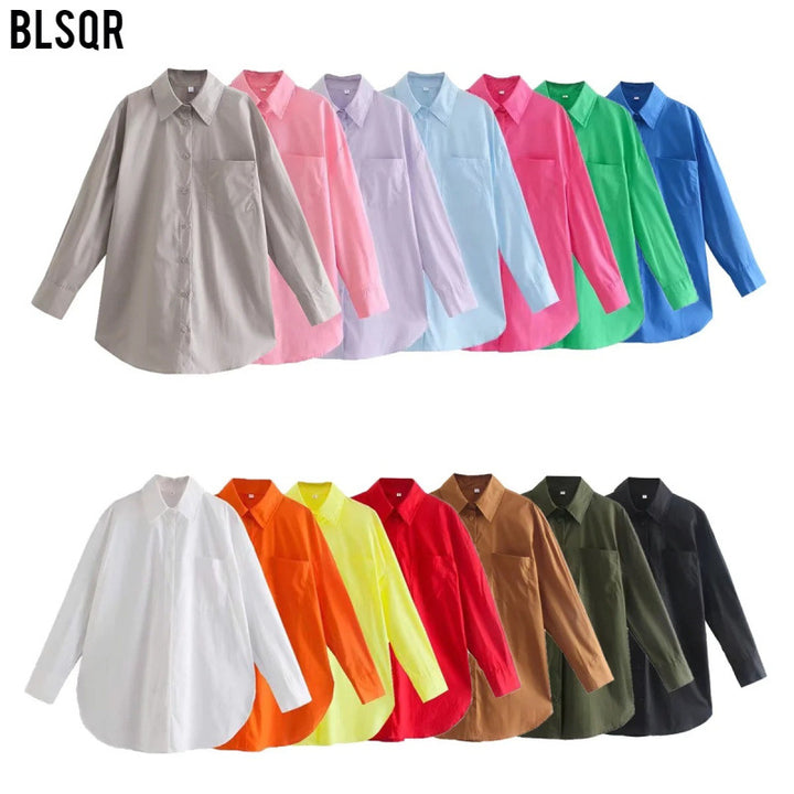 Damen Oversize-Hemdbluse mit rundem Saum, Brusttasche und überschnittenen Schultern Drune